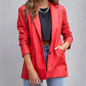 Red Faux Leather Blazer